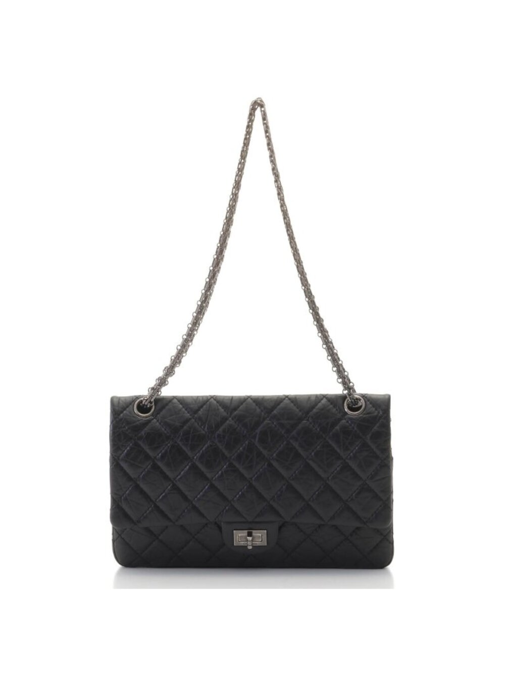 Chanel 2.55 Maxi Quilted Double Flap 28 Chain Shoulder Black Silver Handbag